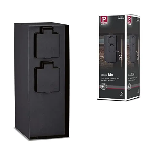 Paulmann 94657 Gartensteckdose Anthrazit - Wetterfeste Steckdosensäule - Steckdosen & Zubehör, ideal für den Außenbereich mit IP44 Spritzwasserschutz, perfekt zur Stromversorgung von Gartenlichtern.