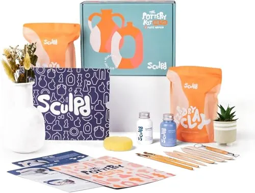 Sculpd – Das originale Töpfer-Set, Komplettes lufttrocknendes Ton-Set für Erwachsene, inklusive Modellierwerkzeugen, Lack, Pinseln, Anleitungen sowie Kunst & Bastelset, Mattlack