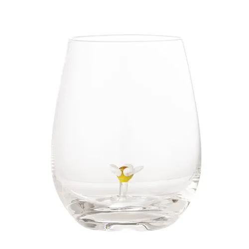 Bloomingville Misa Trinkglas mit Blumendekor aus Glas, Farbe: Transparent mit einem Volumen von 560 ml, Abmessungen: 9x12 cm, 82060850