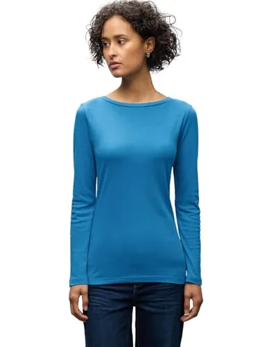 STREET ONE Langarmshirt im soften Baumwoll-Mix blau 44 EU - Shirts, pflegeleicht und aus 50% Baumwolle, ideal für den casual Look im Alltag.