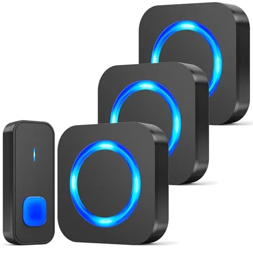 SURFOU Funkklingel, Kabellose Türklingel Funk Set 400m Reichweite Aussen Wasserdicht Haustür mit 3 Plug-in Empfänger mit LED Blinken, 5 Lautstärkestufen, 55 Melodien, Einfach in die Steckdose, Schwarz