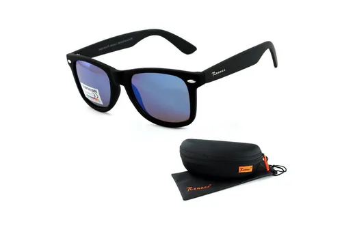 Rennec Sonnenbrille (Retro Sonnenbrille im Nerd Stil mit Polarisierten Gläsern) Polbrille Blau Verspiegelt mit schwimmfähigen Hardcase