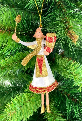 Baumschmuck Engel in weiß-rotem Glitzer-Kleid mit Herz Stern und Geschenk  15cm