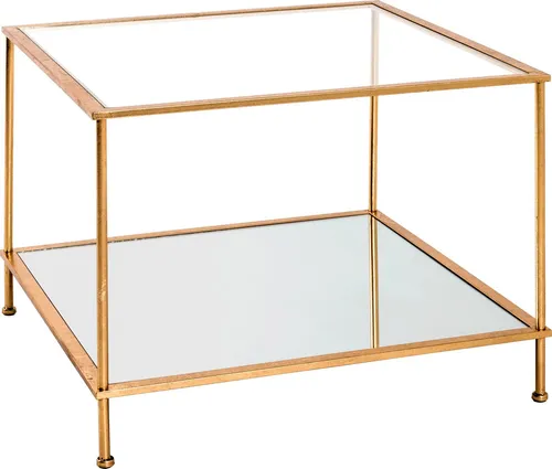 HAKU Möbel Beistelltisch Gold - Art Deco Design, Metall und Sicherheitsglas, elegant und funktional mit Spiegelablage