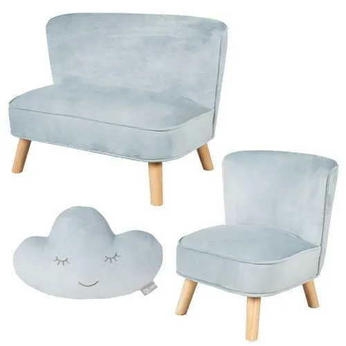 roba® Kindersitzgruppe Lil Sofa - 3-tlg. Set mit Kindersofa, Kindersessel und Wolkenkissen - Kinderzimmermöbel, belastbar bis 60 kg, aus hochwertigem Massivholz und weichem Samt, ideal für kleine Kinder und gemütliche Spielstunden.