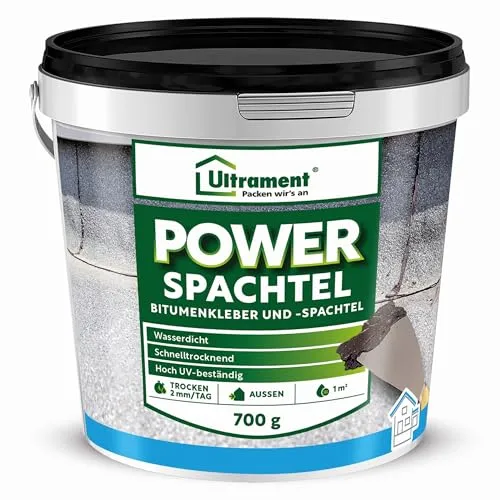 Ultrament Power Spachtel 700 g dunkelbraun | Bitumen-Spachtelmasse für Dachreparaturen & Anschlussfugen | wasserdicht, flexibel, rissüberbrückend