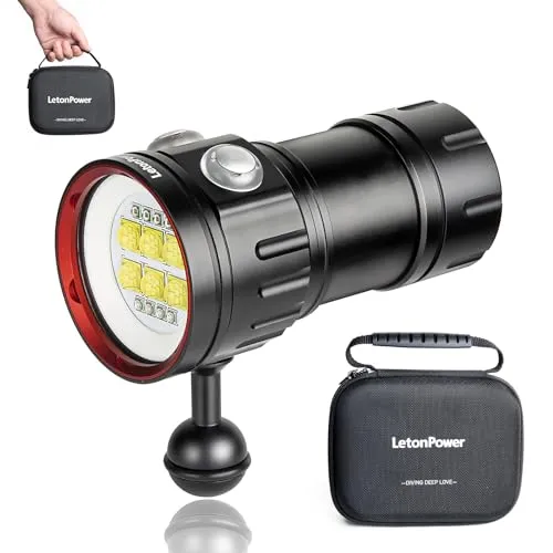 LetonPower B24 Tauchen Taschenlampe,9000 Lumens Super Bright Underwater 80m Video Light, Scuba Dive Light, High Frequency Verwendung für Outdoor unter Wasser Sport