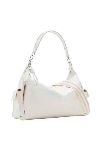 Desigual Half Logo 24 Brasilia Schultertasche - Umhängetasche für Damen in Creme White, mit verstellbarem Tragegurt und stylischem Half Logo Design – perfekt für Freizeit und Alltag.