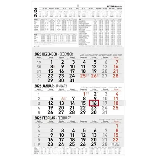 Zettler Kalender 3-Monatskalender 2026 - 30 x 49 cm von Neumann Verlage GmbH & Co