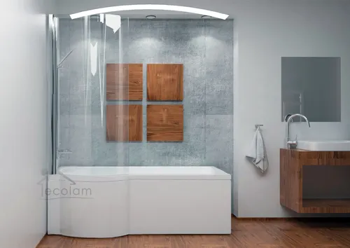 ECOLAM Duschbadewanne Set – Eckbadewanne mit Glasabtrennung - Badewanne 150x70 cm links mit antibakterieller Beschichtung und hoher Wärmespeicherfähigkeit. Ideal für komfortables Duschen und Baden, inklusive einfacher Montage.