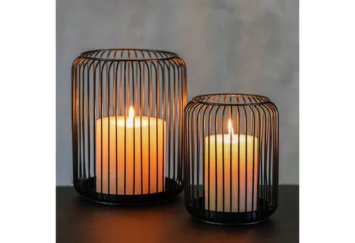 draadwerk Windlicht 2er Set - Ovaler Kerzenständer aus schwarzem Metall, handgefertigt und langlebig für stilvolle Dekoration