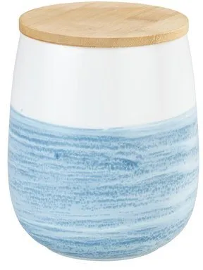 WENKO Vorratsdose 1,2L Keramik blau - Vorratsdose aus hochwertiger Keramik mit luftdichtem Bambusdeckel, ideal für die stilvolle Aufbewahrung von Lebensmitteln in maritimem Design.