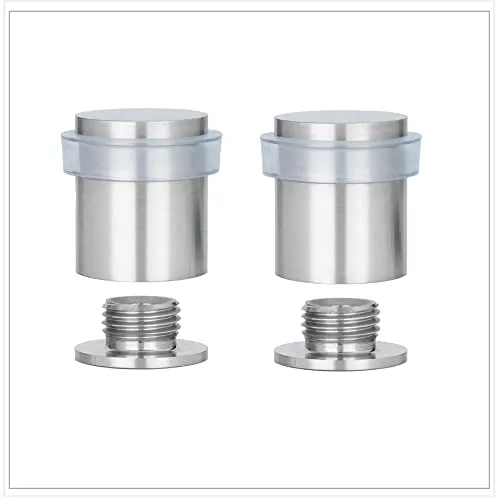 EVI Herrajes 2 Stück Türstopper | 25 x 27 mm | Gewindefuß | transparenter Gummi | Edelstahl | inklusive Schraube + Befestigungsstopfen | Modell 040811TCBAM