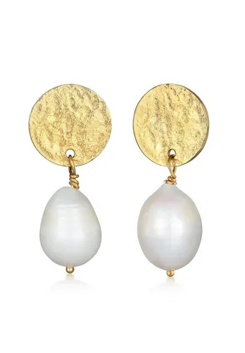 Elli Premium Perlenohrringe Plättchen Organic Süßwasserperle Barock 925 Silber - Exklusive handgefertigte Perlenohrringe aus 925 Silber mit einzigartigen Barockperlen, die jedem Outfit einen modernen Twist verleihen. Ein zeitloses Schmuckstück für besondere Anlässe.