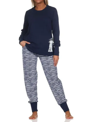 Normann Pyjama Normann Damen Schlafanzug mit Bündchen in maritimer Optik