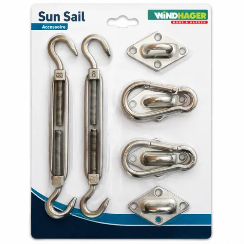 Windhager Sonnensegel Befestigungsset 8-tlg Montageset Edelstahl 10786