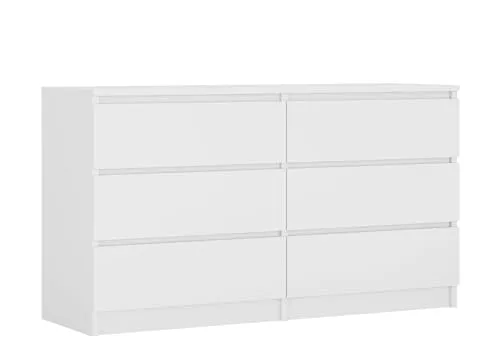 3E 3xE living.com Kommode mit 6 Schubladen 138 cm, Farbe: Weiss Matt, H: 79 cm, B: 138 cm, T: 39 cm