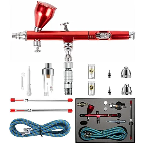 ABEST Doppeltwirkendes Airbrush-Kit 0.2 mm, 0.3 mm, 0.5 mm - Zubehör für ferngesteuerte Modelle, ideal für feine Details in Kunst, Modellbau und Tattoo. Perfekte Kontrolle durch doppeltwirkenden Auslöser und leicht zu reinigenden Becher.