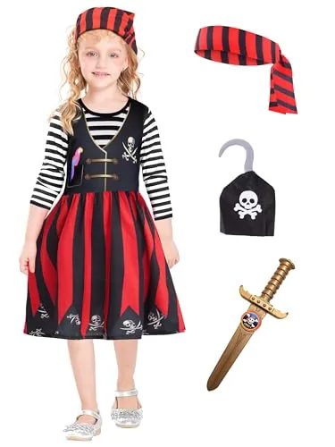 IKALI Mädchen Piraten Kostüm, Kleinkind Buccaneer Outfit, Prinzessin Kleid für Halloween Cosplay Karneval 4-6 Jahre