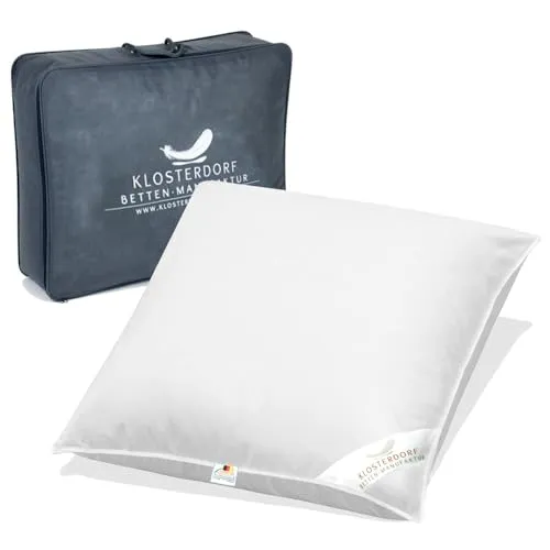Klosterdorf Betten-Manufaktur Daunenkissen Premium Gänsedaunenkopfkissen 80x80 cm - Hochwertiges Kissen für erholsamen Schlaf – ideal für Seitenschläfer und Rückenschläfer. Füllung aus 50% Gänsedaune und 50% Gänsefedern sorgt für optimale Unterstützung und Komfort.