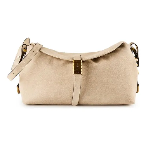 Pinko Saddle Classic Beuteltasche für Damen – Beige - Elegante Beuteltasche aus aufgerautem Rindsleder in Beige, ideal für den täglichen Einsatz. Stilvolles Design mit antik-goldenen Akzenten.