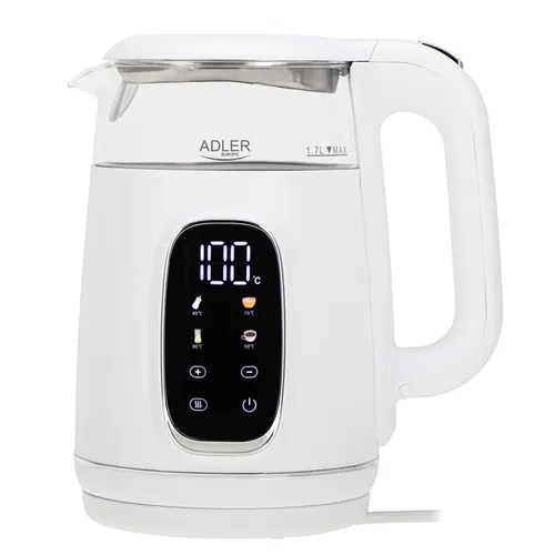 Adler AD 1305 Wasserkocher 1.7L 2200W - Wasserkocher mit präziser Temperaturregelung und 5 Temperatureinstellungen, ideal für Tee- und Kaffeeliebhaber. Inklusive 2-Stunden-Warmhaltefunktion und modernem LED-Display.