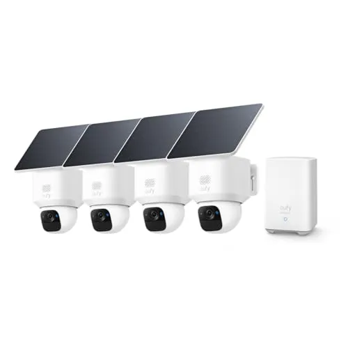 eufy eufyCam 4er-Pack Solar Überwachungskamera mit 360° Schwenk - Kabellose Sicherheitskamera für Außenbereiche mit 360°-Blickwinkel und KI-Tracking. Solarbetrieb für kontinuierliche Nutzung und 2K Ultra-HD für klare Aufnahmen bei Tag und Nacht.