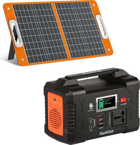 Flashfish E200 Tragbare Stromerzeuger Power Station Solargenerator, Solarspeicher mit 151 Wh (250W Peak)/40800 mAh , Notversorgung für Outdoor,Camping,Ferien+60W Faltbares Solarpanel-Notfall-Energie-Set