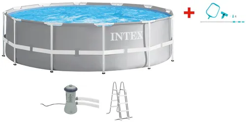Intex Rundpool PRISM FRAME™ PREMIUM POOL 366 cm - Der Intex PRISM FRAME Pool (366 x 99 cm) bietet mit seinem robusten Design und dem umfangreichen Zubehör eine ideale Badeerfahrung. Schneller Aufbau in nur 30 Minuten und hochwertige Materialien garantieren Langlebigkeit und Stabilität.
