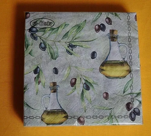 Servietten OLIVEN Zweige Öl Karaffe 1 Packung OVP Motivservietten 1/4 olives 20