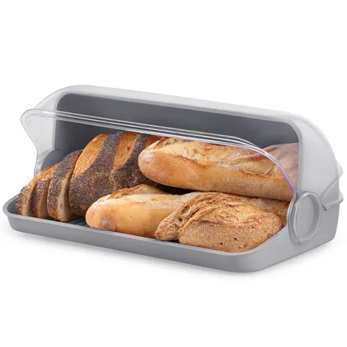 KONZEPT Brotkasten aus Kunststoff Taupe - Brot Aufbewahrungsbox für Brötchen, Kuchen und Brot, Brotdose mit hoher Kapazität, Transparent - Brotbox Küche