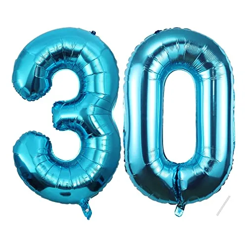 blau Geburtstag Deko zahlen luftballon 30 jahre | Folienballon Gold- für 30. Geburtstagsdeko Männer Frauen Ballon Zahl Deko zum Geburtstag fliegt mit Helium 30.Geburtstagsparty 40