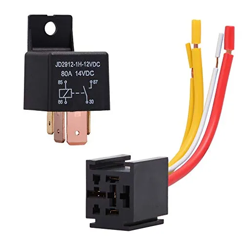 EHDIS Relais 12V 80A SPST 4 Pin Auto Relais mit Steckdose, Relais 80 apm 4 Polig KFZ Fahrzeug Motor Relais mit Drähte, Umschalt Relais
