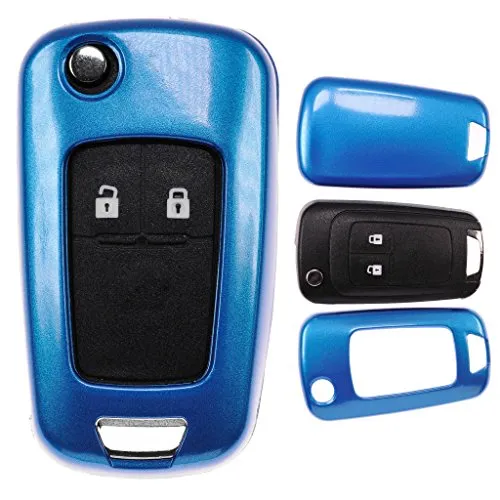 Klapp Schlüssel Cover Harthülle Metallic Blau kompatibel mit Opel Astra J Corsa D Meriva Insignia Zafira Adam