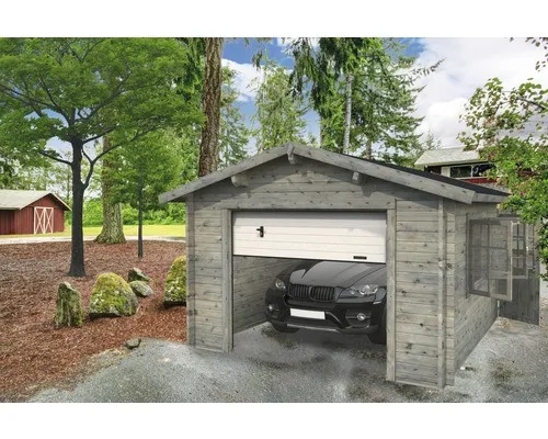 Einzelgarage Palmako Roger 19,0 m² mit Sektionaltor - Gartenhäuser, Geräteschuppen & Carports - Robuste Holzgarage mit Satteldach, ideal für den Schutz Ihres Fahrzeugs und Gartenutensilien.