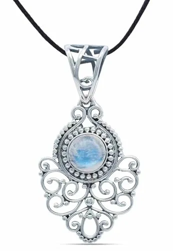 mantraroma Kettenanhänger 925 Silber Mondstein weißer Stein schimmer Edelstein Kettenanhänger Damen Sterling Silber Halskette Anhänger Geschenk (MAH-113-04)
