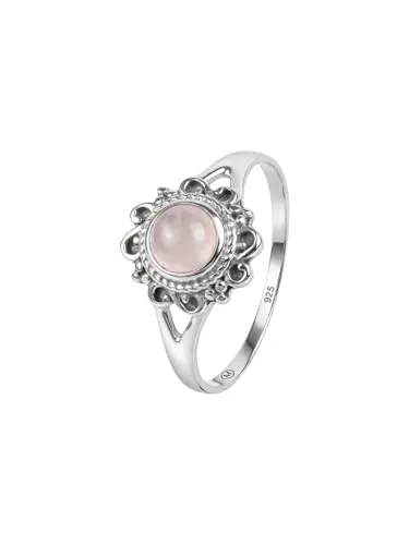 mantraroma Damen Ring 925 Silber mit Rosenquarz in pink von mantraroma