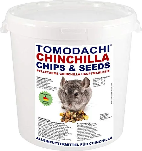 Chinchillafutter, wenig Pellets, viel Gemüse, Komplettnahrung für Chinchilla, leckere, artgerechte, ausgewogene Futtermischung für Chinchilla,Tomodachi Chinchillafutter, Chinchillanahrung 2kg Eimer