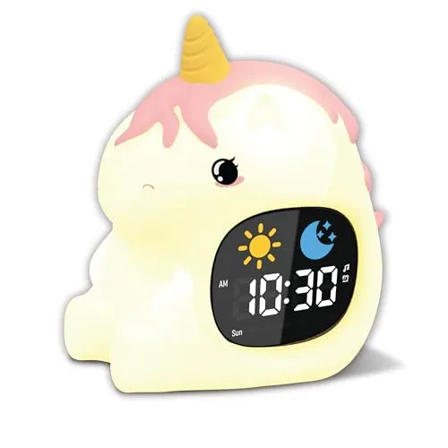 groov e Cuties Wecker mit LED-Nachtlicht, weißem Rauschen & Schlaftraining - Regenbogen-Einhorn