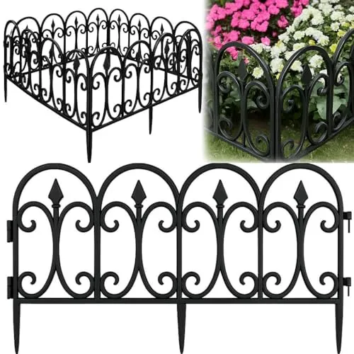 Beetumrandung, Rasenkante 9,60m mit 16 Elemente á 80 cm - Biegbarer Kunststoff in Anthrazit mit Erdspießen - Beeteinfassung, Palisaden, Zierzaun - 23 cm hoch