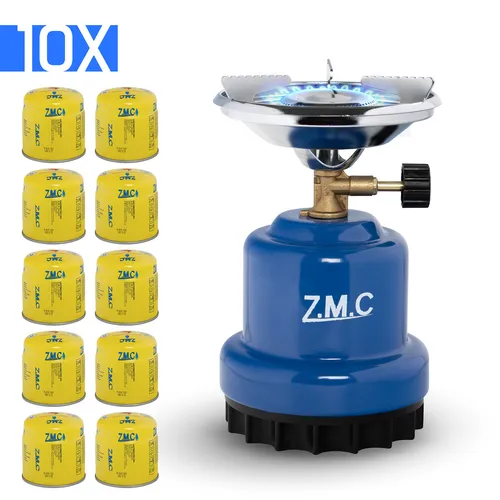 ZMC Campingkocher Gaskocher 1100 W mit 10 Gaskartuschen