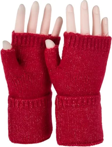 styleBREAKER Damen Fingerlose Strickhandschuhe Einfarbig mit Bund, warme Winter Handschuhe 09010052, Farbe:Weinrot
