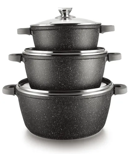 6-tlg Kochtopfset mit Deckel - für alle Herdarten geeignet - Koch- & Suppentöpfe, 6-teiliges Set aus Aluminium mit Antihaftbeschichtung für müheloses Kochen und einfache Reinigung.