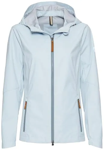 camel active Damen Softshell Jacke aus recyceltem Polyester Hellblau - Funktionsjacke aus wasserabweisendem Softshell-Material mit fixierter Kapuze und winddichten Eigenschaften, ideal für aktive Frauen.