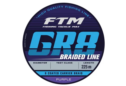 FTM GR8 Line Purple - 225m geflochtene Angelschnur - Hochwertige geflochtene Angelschnur für Spinnfischer. Mit 8-facher Flechtung für hohe Wurfweiten und abriebfest. Die lila Farbe sorgt für gute Sichtbarkeit beim Angeln.