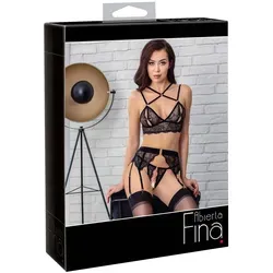 3-teiliges Straps-Set aus Spitze mit Samtdetails – Abierta Fina