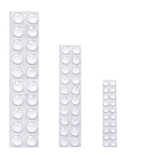 FeJu Elastikpuffer transparent | 60 Stück selbstklebend - Türstopper in 3 Größen (6x4mm, 8x4mm, 10x3mm) für vielseitigen Einsatz. Starker Halt durch hochwertigen Klebstoff, ideal für glatte Oberflächen.