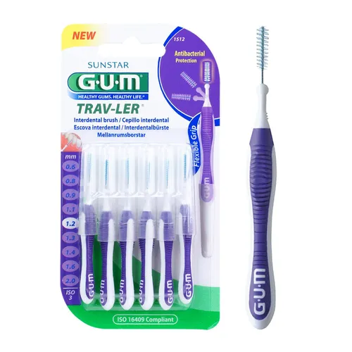 GUM Trav-Ler Interdentalbürsten 6er, 1512, violett, 1,2 mm - Praktische Interdentalbürsten für effektive Reinigung und Pflege, ideal für die tägliche Mundhygiene, mit Schutzkappen und ergonomischem Design für einfachen Einsatz.