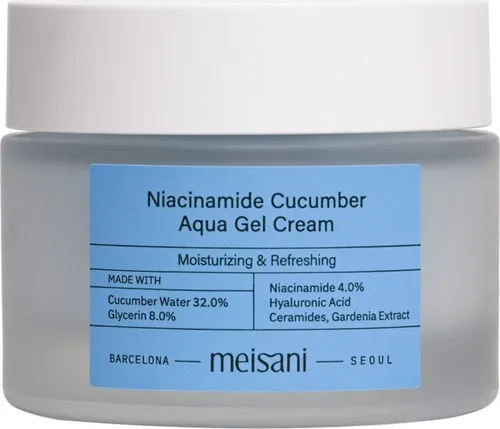 Meisani Niacinamide Cucumber Aqua Gel Cream 50 ml - Tagespflege für alle Hauttypen, angereichert mit 32 % Gurkenwasser und 4 % Niacinamide für intensive Hydratation und talgregulierende Wirkung. Ideal für trockene und ölige Haut!