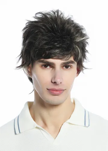 Perücke Herren Damen kurz retro toupiert wild ungekämmt Braun Blond gesträhnt